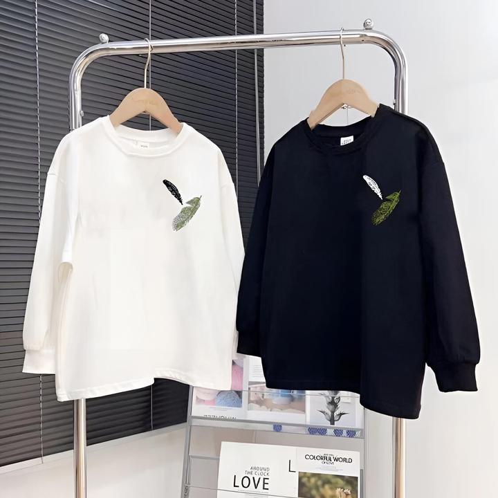 儿童纯棉长袖T恤春秋白色休闲宽松百搭上衣中大童秋季洋气打底衫