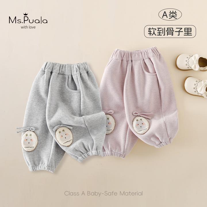 【MsPuala花小鼠】婴幼儿童加绒长裤女冬款休闲裤卡通贴片宝宝裤子