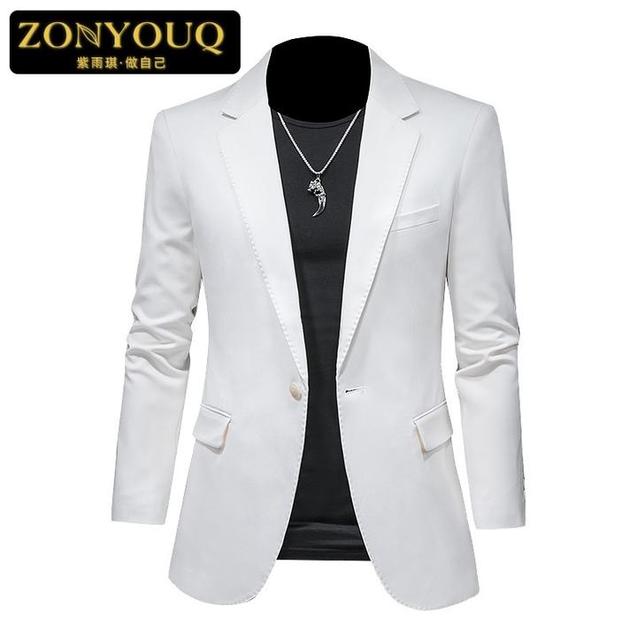 ZONYOUQ男士商务休闲西装秋季韩版修身西服外套时尚帅气纯色外套