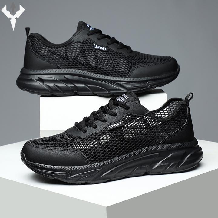 男鞋夏季网面透气薄款大网眼镂空网鞋男士跑步轻便软底黑色运动鞋