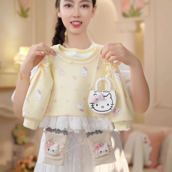 女童秋季套装女宝宝韩版新款可爱卡通圆领花边卫衣洋气百搭打底裤