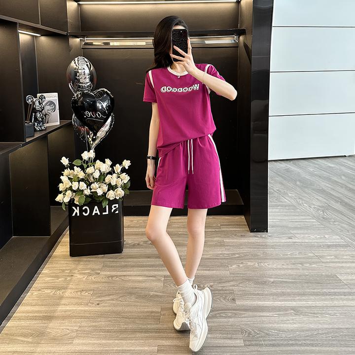 2025网红宽松休闲显瘦短袖短裤两件套装潮流运动女夏季减龄新款