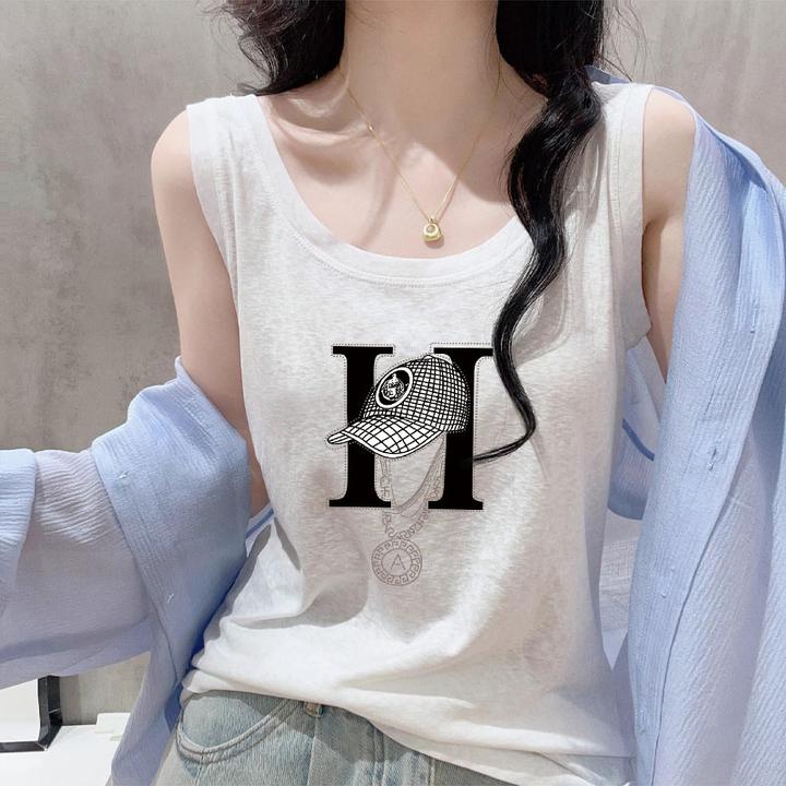 2025夏季新款印花显瘦无袖背心女士雪花棉薄款百搭打底衫圆领T恤
