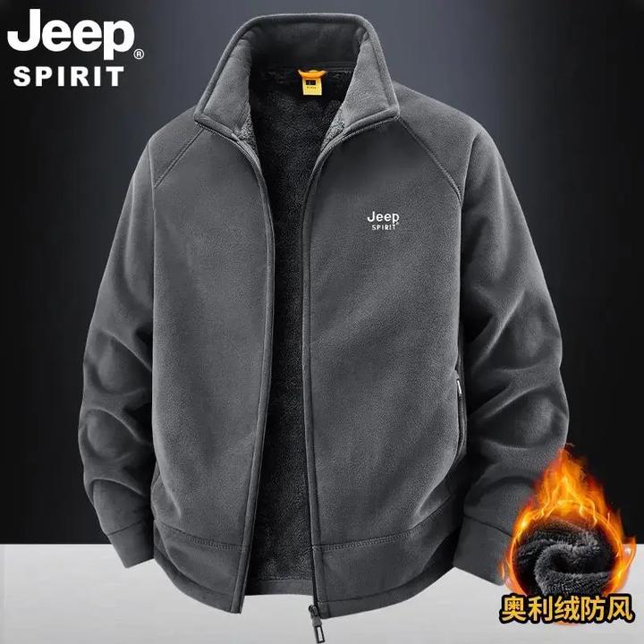 JEEPSPIRIT吉普秋冬新款男士奥利绒加绒加厚立领开衫外套休闲保暖