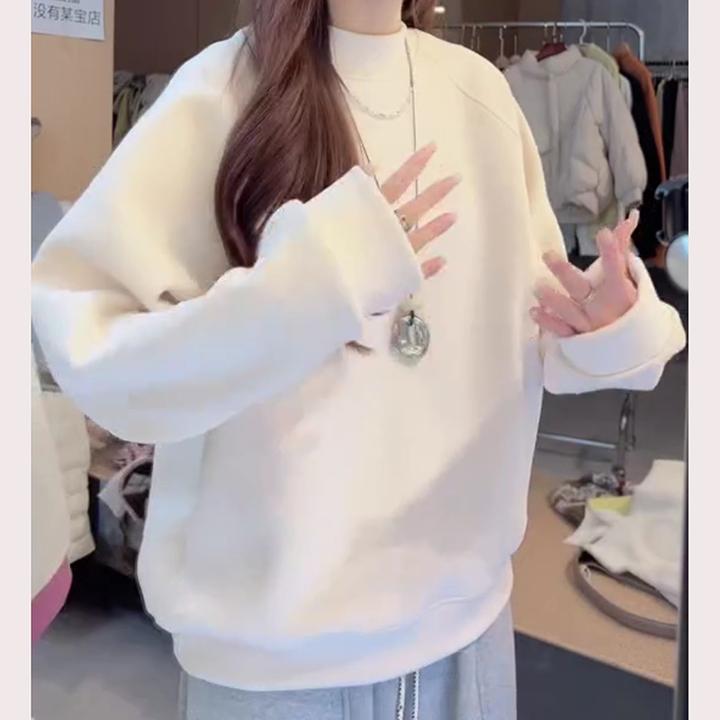 秋冬新款半高领简约休闲上衣加绒加厚保暖卫衣LK2508665