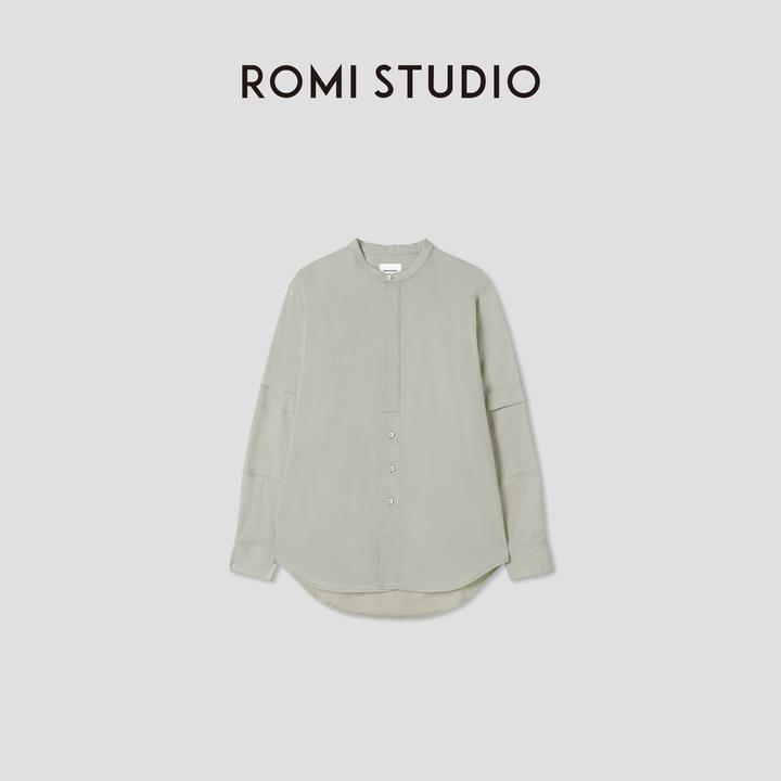 ROMI STUDIO“率性工装” 长绒棉立领暗门禁工装廓形衬衣24SST574