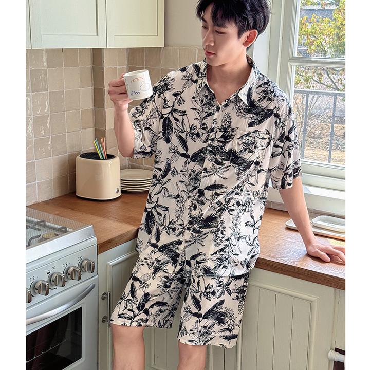 夏季男棉绸睡衣夏天短袖绵绸套装新款大码可外穿家居服