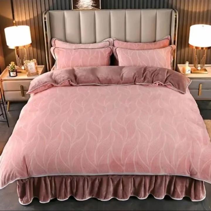 8-9斤高克重加厚加绒牛奶绒床裙款四件套双面四件套牛奶绒双面绒