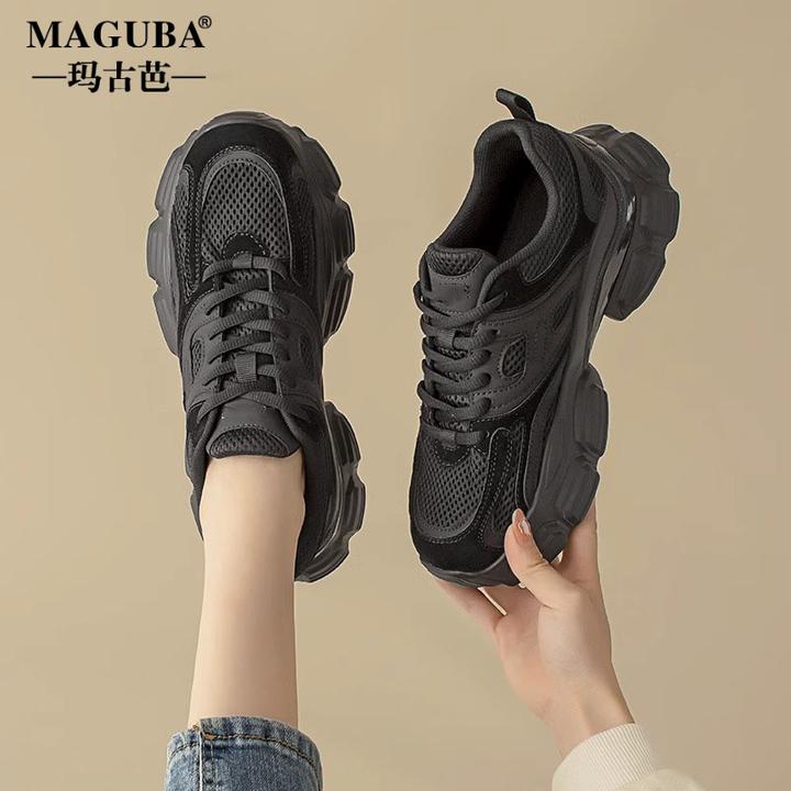 玛古芭老爹鞋女2025秋冬加绒新款百搭休闲鞋子女鞋厚底增高运动鞋