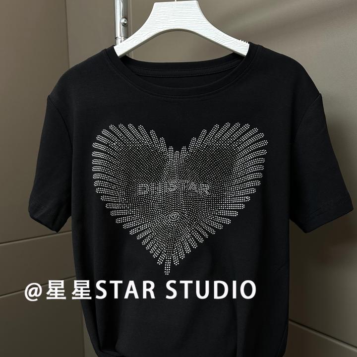 爱心字母烫钻 XH1230 短袖t恤女夏季2025新款时尚显瘦上衣女