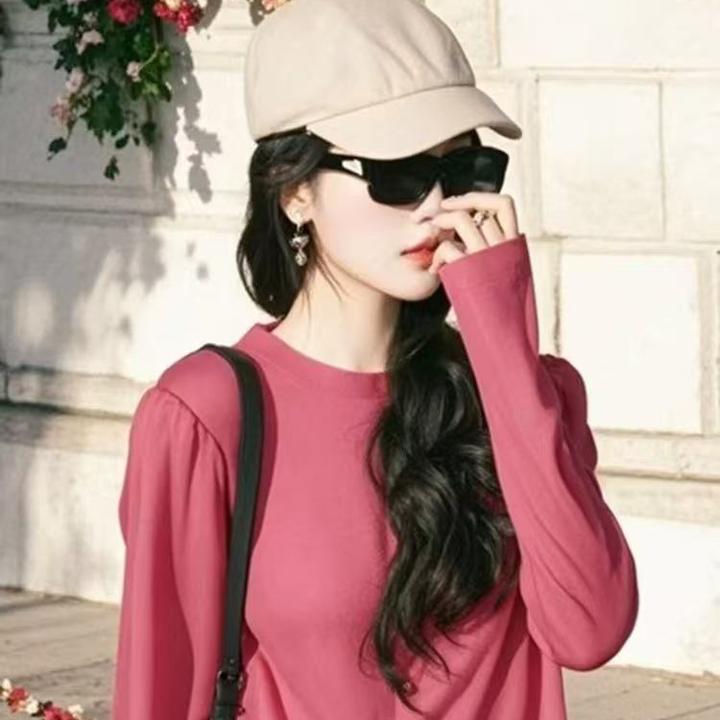 SS587欧货爆款独特绝美小上衣小众设计感减龄粉色开叉长袖T恤