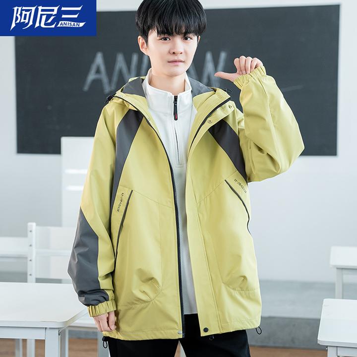 青少年冲锋夹克外套衣服加绒加厚男款帅气潮流初中高中学生男装