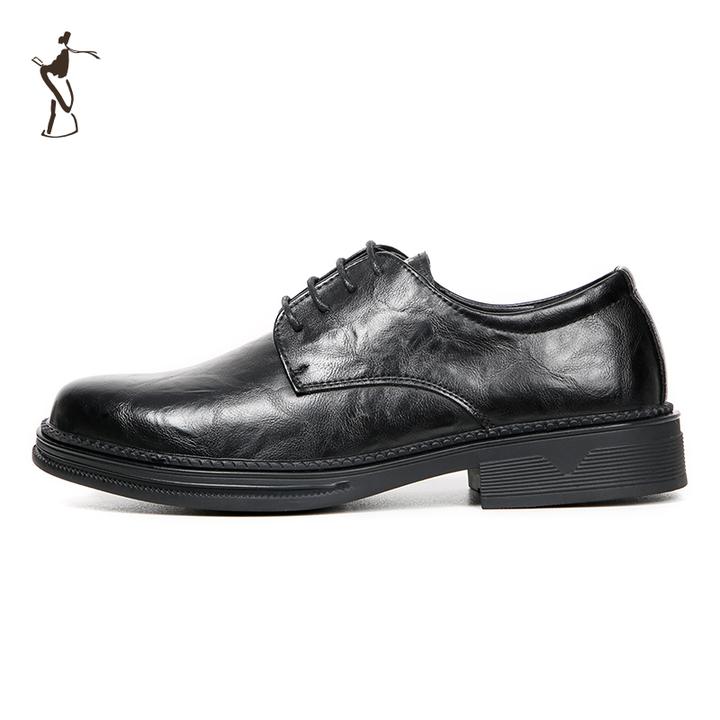 才子男鞋商务皮鞋男厚底增高英伦风结婚新郎系带尖头百搭时尚简约
