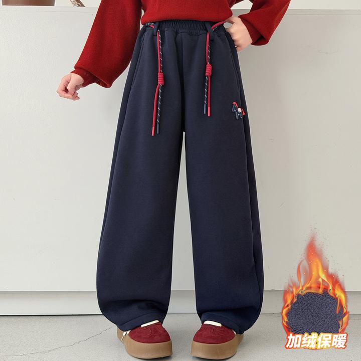 女童加绒裤子2025新款洋气儿童冬季加厚长裤中大童宽松洋气弯刀裤