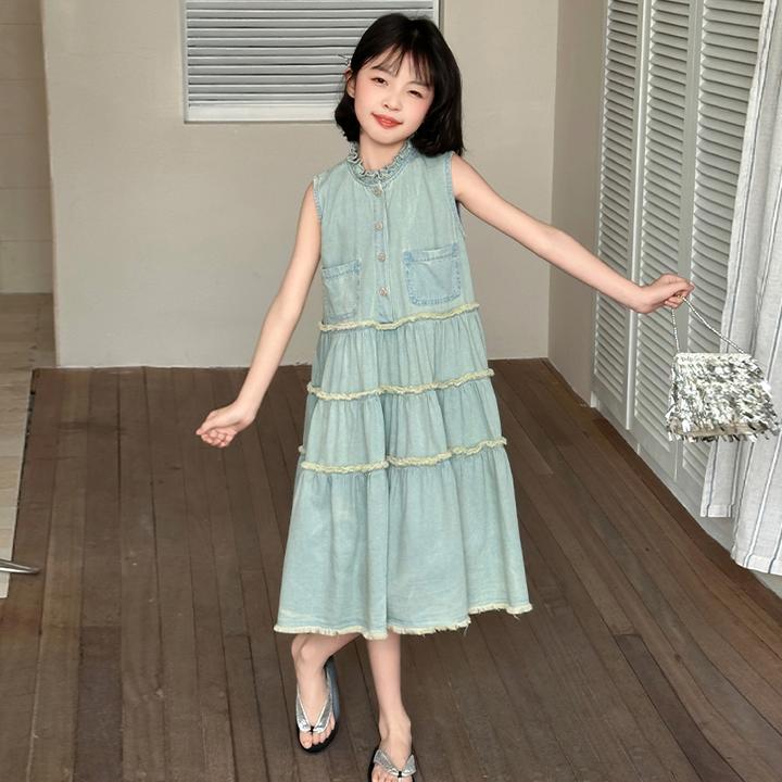 女童夏季韩系休闲无袖背心连衣裙中大童洋气儿童夏装薄款牛仔裙子