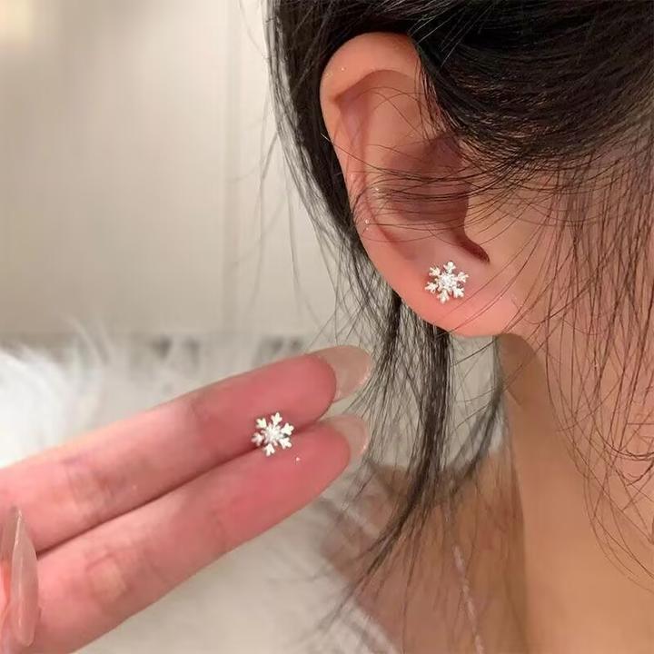 合金耳饰 【冬季新款】雪花螺丝耳钉睡觉免摘耳环高级感耳饰女8208