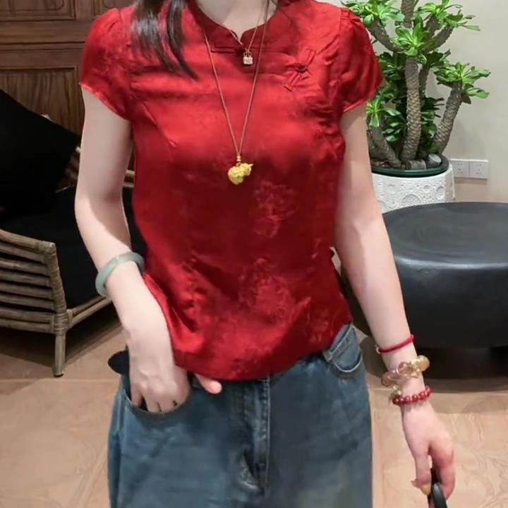 【现货-当日发】新中式气质短袖衬衫女百搭显瘦贵气感国风上衣夏