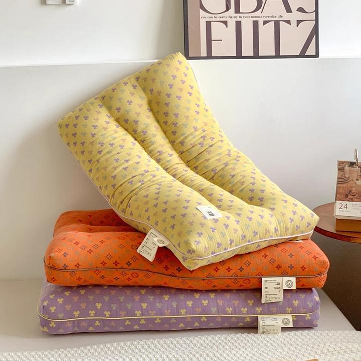 全棉双层纱护颈椎枕头家用纯棉助睡眠成人48X74睡觉低枕芯一只装