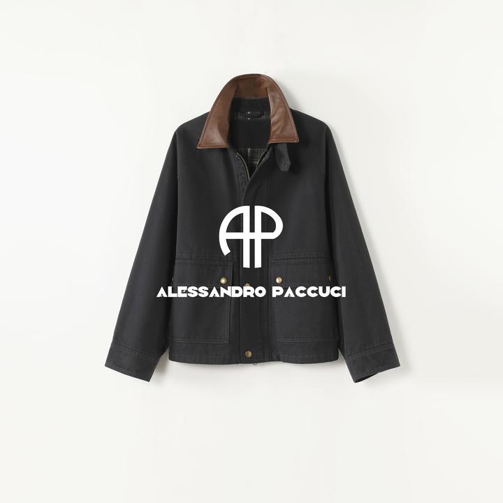 AP洛哥53170WT【复古腔调】长绒棉撞色羊皮领工装风时尚休闲外套