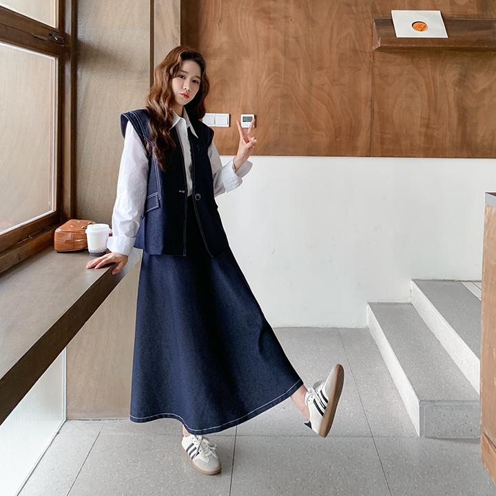 休闲盐系穿搭牛仔马甲套装裙女2025年洋气新款小个子半身裙两件套