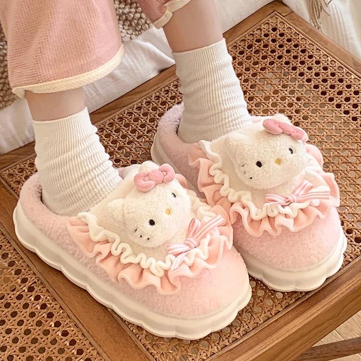 kitty猫棉拖鞋女2025新款秋冬室内家居儿童可爱毛毛绒拖鞋包跟qt