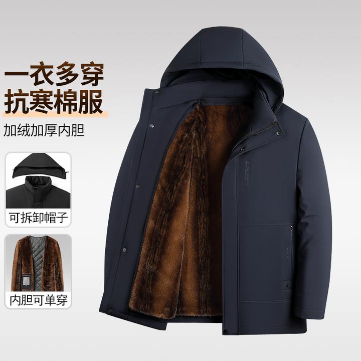 【袖子+毛 可脱卸内胆】爸爸装棉衣加绒加厚中老年男装冬季棉服保暖