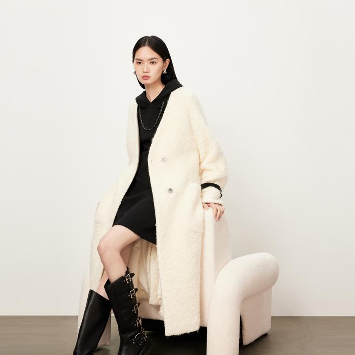 【商场同款】HPLY荷比俪冬季新撞色袢挺阔时尚大衣外套HMD45500171