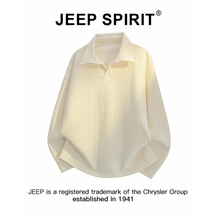 Jeep吉普麦穗条格纹Polo领卫衣男款秋季宽松慵懒休闲百搭长袖上衣