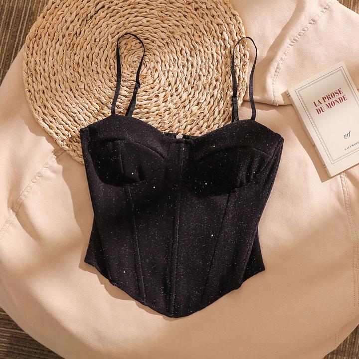 法式性感亮片抹胸吊带背心女内搭带胸垫束腰设计小众辣妹外穿上衣