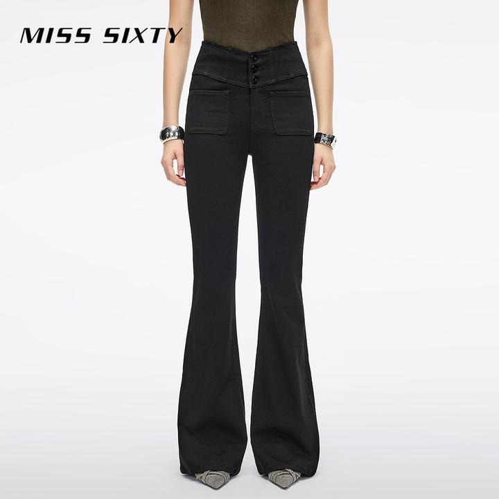 Miss Sixty2025秋季新款牛仔裤女V型腰四面弹超模裤喇叭裤小黑裤