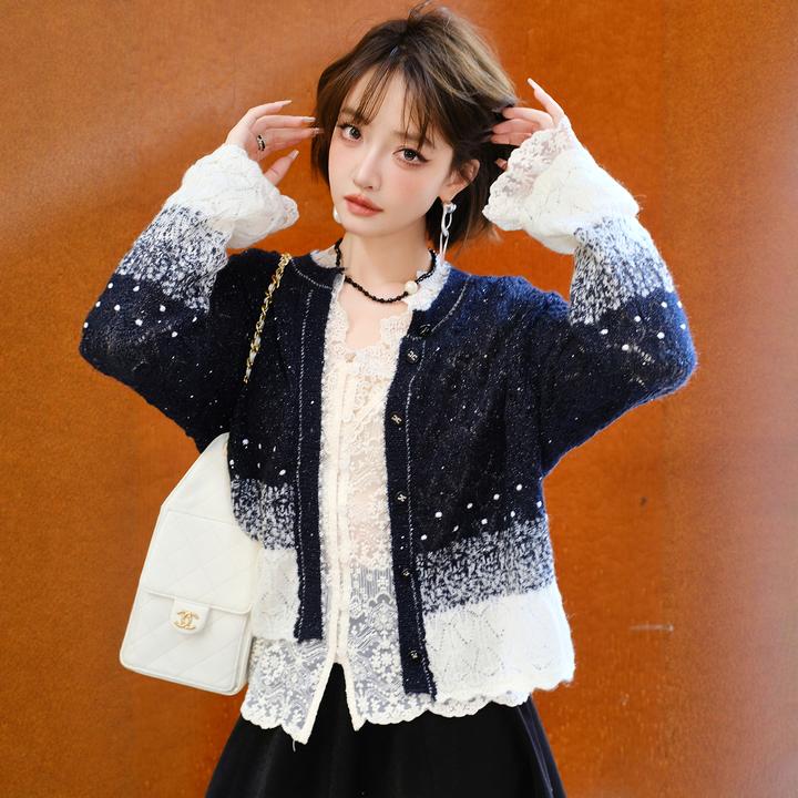 MIUCO法式镂空蕾丝针织衫提花开衫外套巨好看单穿上衣秋季