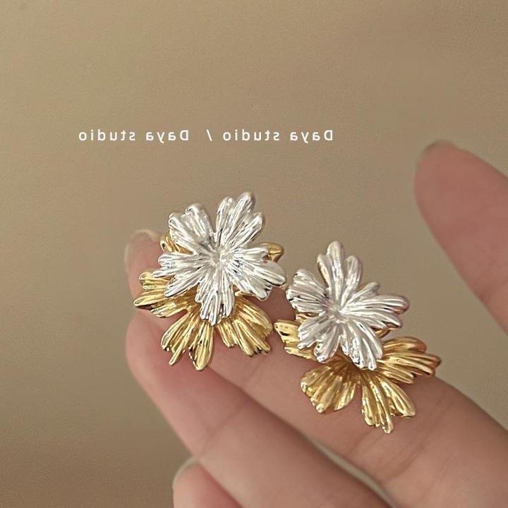 铜合金锆石耳饰 火树银花 两戴的法式金属撞色耳环 轻奢高级感小