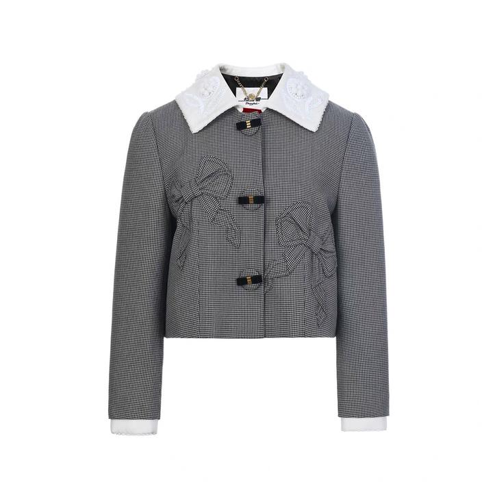 LeFame/拉飞姆2026早春新品时尚复古撞色千鸟格外套LF26C21SC031