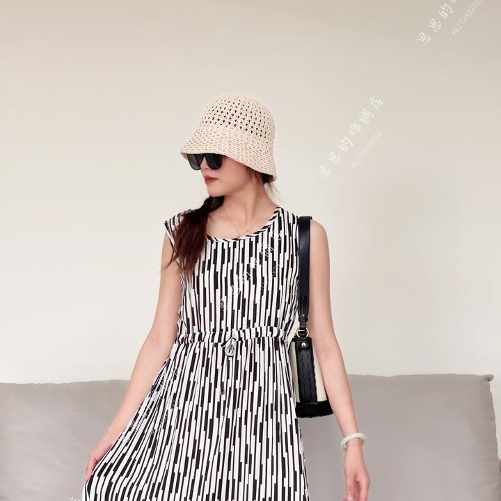 夏季新款文艺印花收腰显瘦无袖中长款轻薄透气气质休闲连衣裙裙子