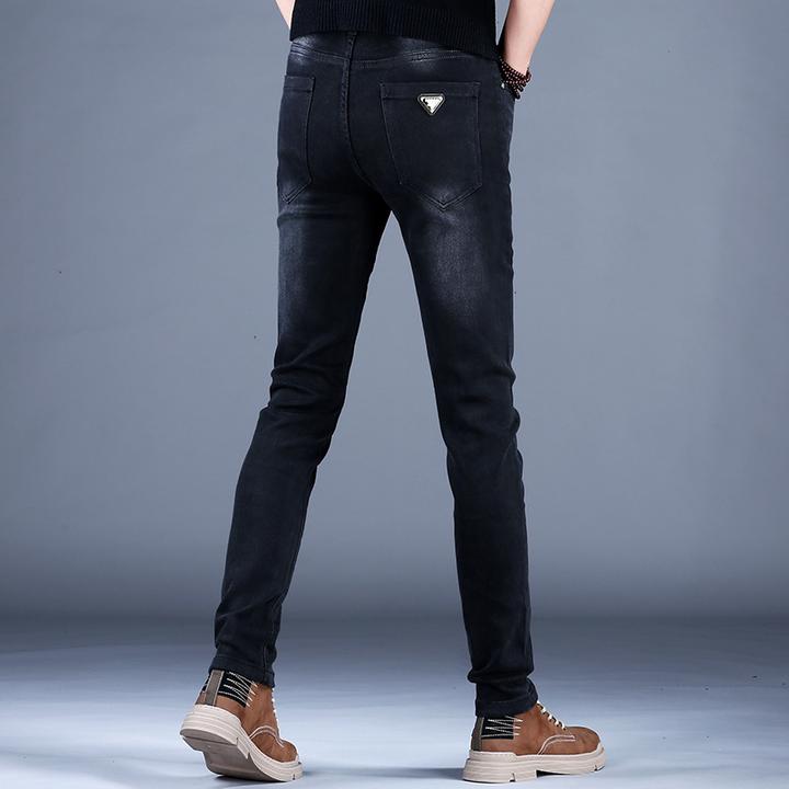 韩俊尼2025款男士高端黑色潮牌小直筒修身牛仔裤男装休闲百搭韩版