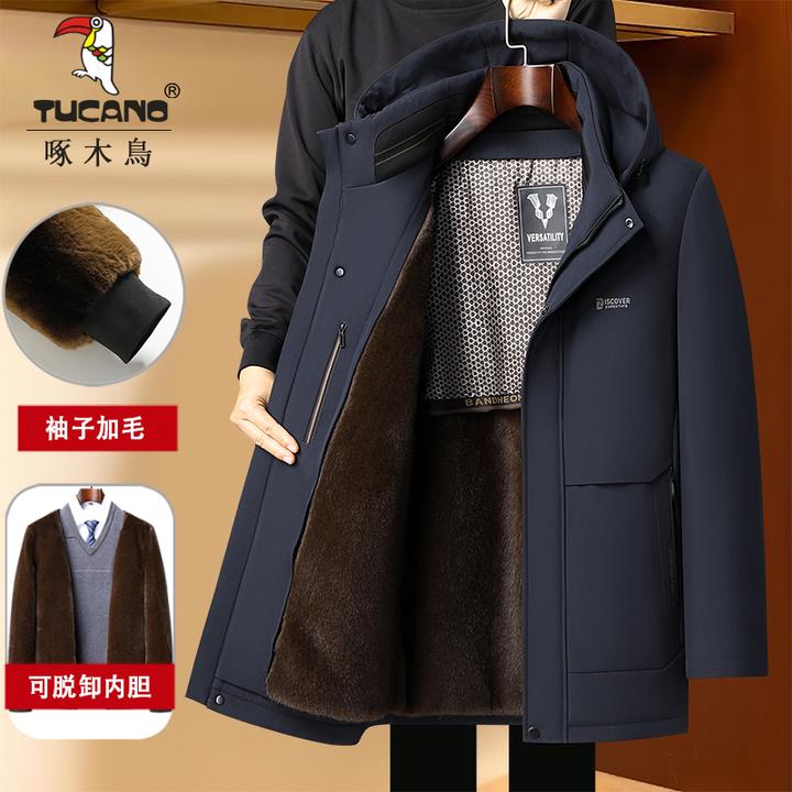 【袖子+毛 零下35可拆卸】爸爸装棉衣加绒加厚中老年男棉服冬季保暖