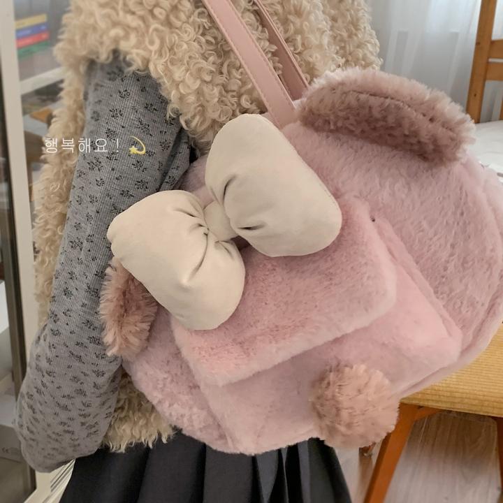 可爱粉色毛绒包包女款爆款2025新款冬季毛茸茸单肩包大容量托特包