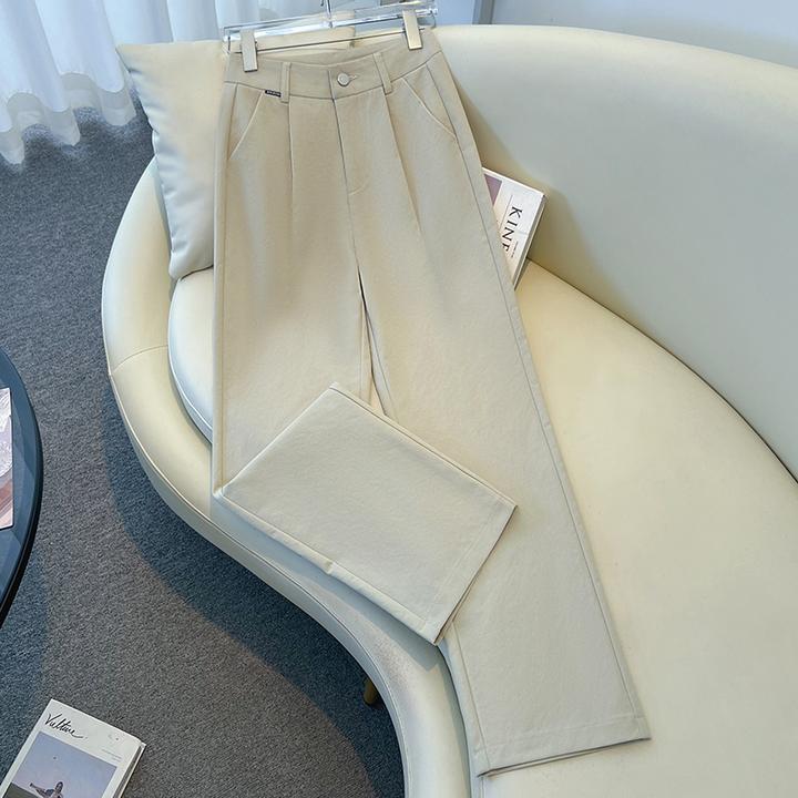 米白色宽松垂感直筒女裤2025新款通勤百搭长裤春秋季纯色阔腿裤子
