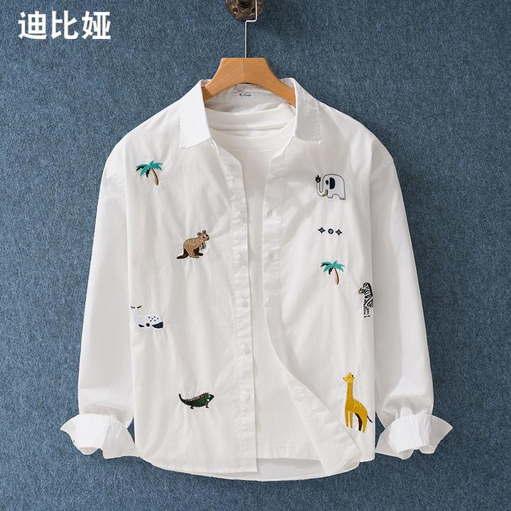 迪比娅男士重工刺绣休闲衬衫高定秋季美式花式痞帅个性休闲衬衫Y