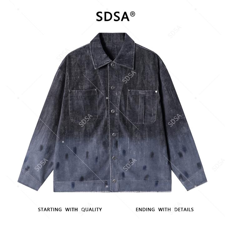 SDSA男士秋冬新款痞帅男装潮流撞色印花翻领夹克时尚做旧休闲外套