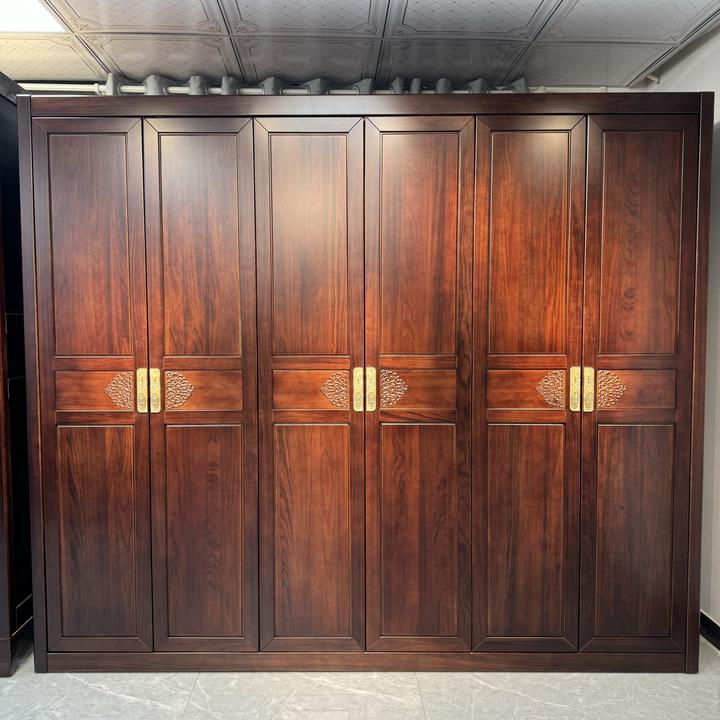 新中式乌金木实木衣柜三门四门五门六门加顶主卧衣橱卧室