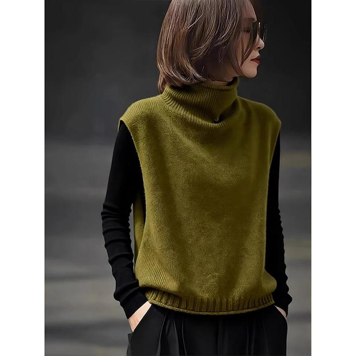 韩版慵懒风无袖毛衣套装2025年秋季新款绿色高领针织马甲女两件套