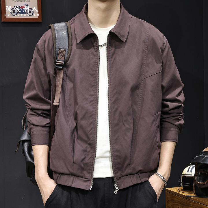 秋季美式工装休闲夹克男士2025新款春秋款潮牌大码翻领薄外套短款