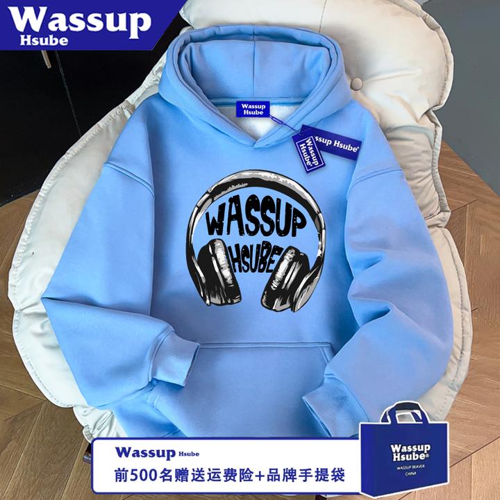 WASSUP HSUBE潮流美式休闲印花长袖百搭宽松秋冬耳机卫衣情侣上衣
