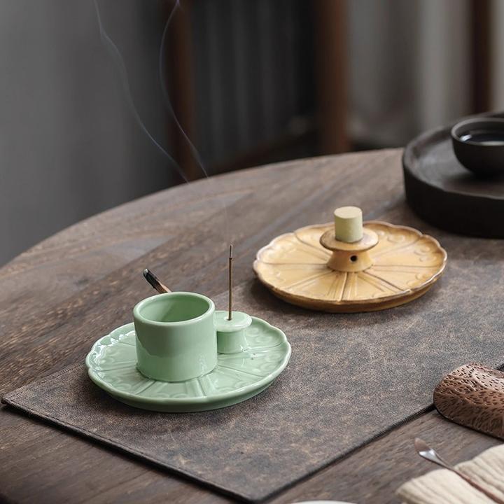 陶瓷两用香插底座线香托盘固定架艾条支架插艾柱家用室内香炉摆件