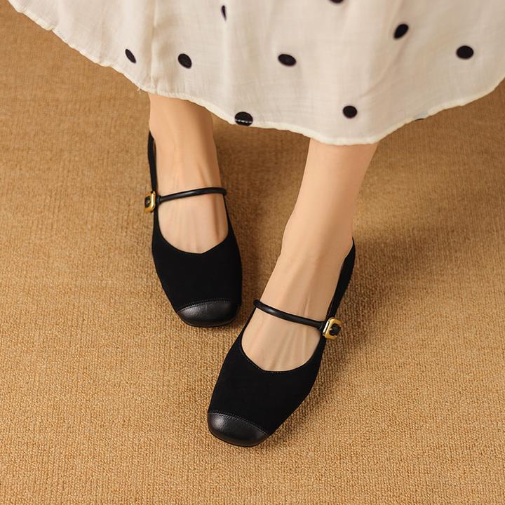 真皮断码清仓女鞋圆头一字带玛丽珍鞋低跟柔软复古单鞋女粗跟