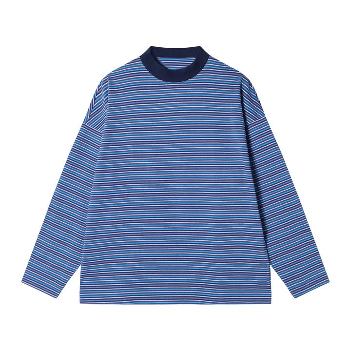 T1896秋季新款时尚个性撞色条纹套头圆领长袖T恤休闲百搭宽松上衣