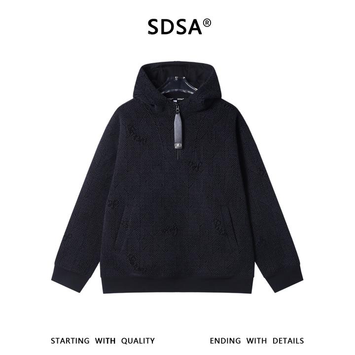 SDSA男士秋冬新款痞帅男装时尚简约波浪线半拉链连帽卫衣百搭上衣