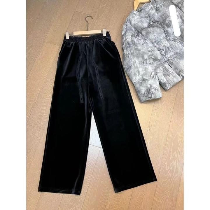 秋冬黑色丝绒阔腿裤女高级感时尚百搭高腰宽松垂感显瘦直筒休闲裤