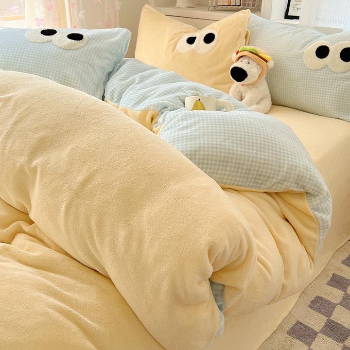 塞米纳佳奶油风牛奶绒四件套冬季加厚法兰珊瑚绒被套床单人宿舍床